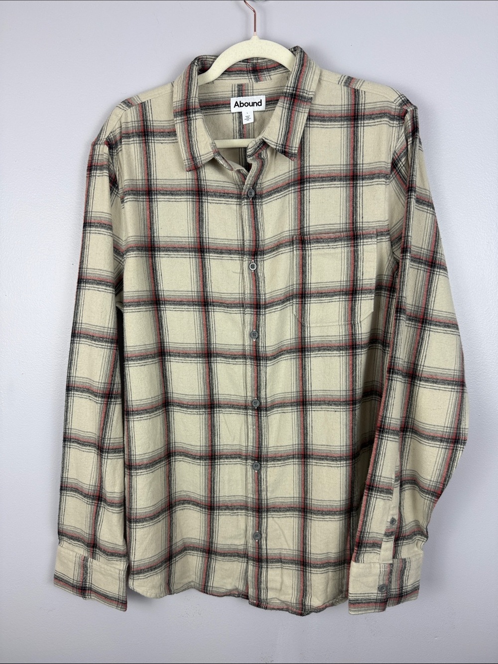 Abound Cotton Men's Plaid Flannel Button Down Shirt Off-White Red Grey Size L - Picture 2 of 12